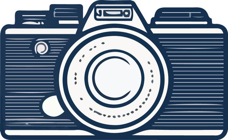 Illustration of a vintage camera set inside circle on isolated background done in retro style.のイラスト素材