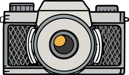 Illustration of a vintage photo camera on a white background in a flat style.のイラスト素材