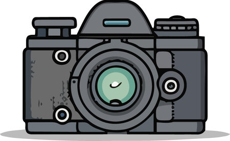 Illustration of a camera with a green lens on a white backgroundのイラスト素材