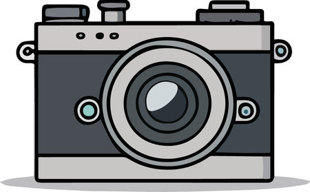 Retro camera isolated on a white background. Vector illustration in cartoon style.のイラスト素材