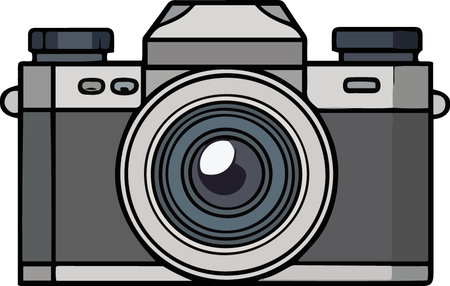Illustration of a camera isolated on a white background, perfect for a photographer.のイラスト素材