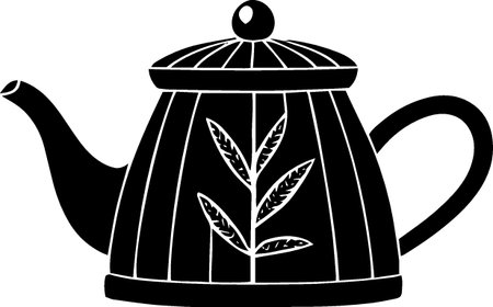 Teapot with tea leaves.Vector illustration ready for vinyl cutting.のイラスト素材