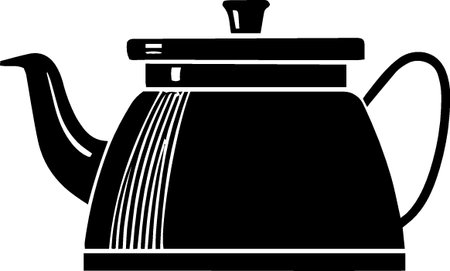 Black and white illustration of a coffee pot with a kettle on a white backgroundのイラスト素材