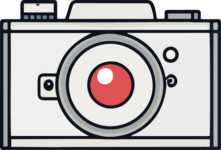 Illustration of a camera with a red eye on a white backgroundのイラスト素材