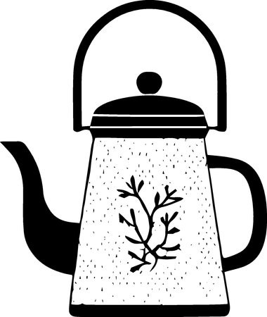 Illustration of a teapot with a branch on a white backgroundのイラスト素材