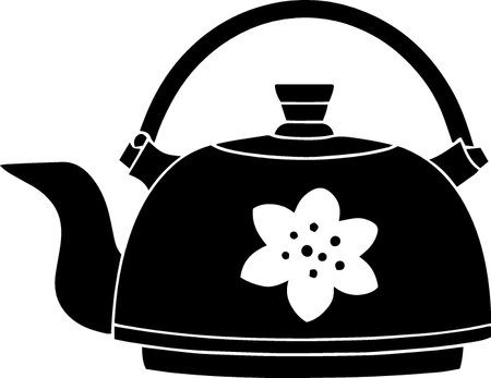 teapot with flower isolated on white background, black and whiteのイラスト素材