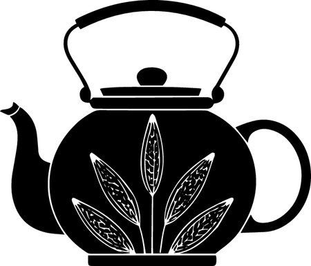 Teapot with leaves on a white background. Vector illustration.のイラスト素材