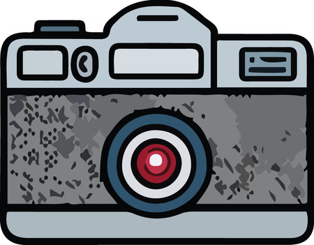 Illustration of a camera with a hole in the middle viewed from side set on isolated white background done in retro style.のイラスト素材