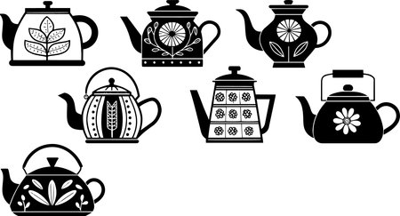 teapot and teacups icon set isolated on white backgroundのイラスト素材