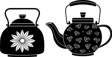 Teapot and flower. Vector illustration ready for vinyl cutting.のイラスト素材