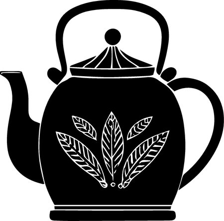 Teapot with leaves on a white background. Vector illustration.のイラスト素材