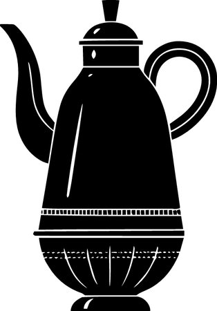 Black and white illustration of a metal teapot with a handleのイラスト素材