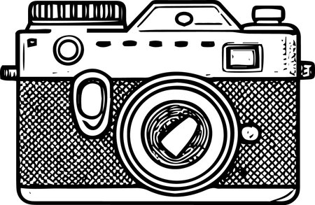 Retro Camera Illustration - Black and White Vector Illustration Artのイラスト素材