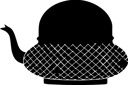 Black and white silhouette of a teapot on a white backgroundのイラスト素材