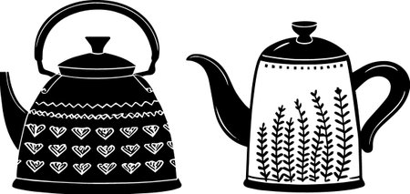 Teapot and Tea Pot.Vector illustration ready for vinyl cutting.のイラスト素材