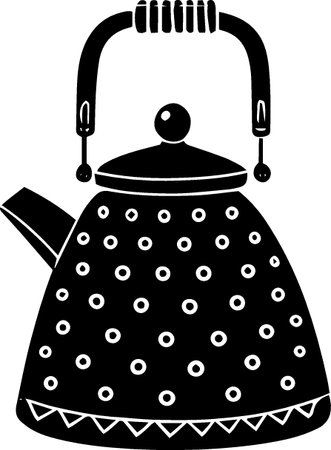 Black and white illustration of a teapot with polka dotsのイラスト素材