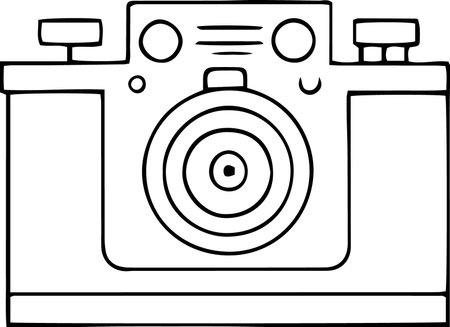 Black and White Cartoon Illustration of a Camera or Photo Camera Iconのイラスト素材