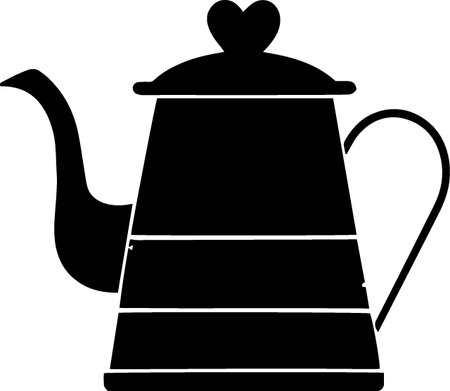 Teapot with heart shape. Black and white vector illustration.のイラスト素材