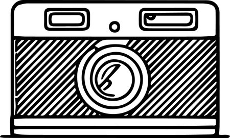 Retro Camera on a white background, vector illustration in black and whiteのイラスト素材