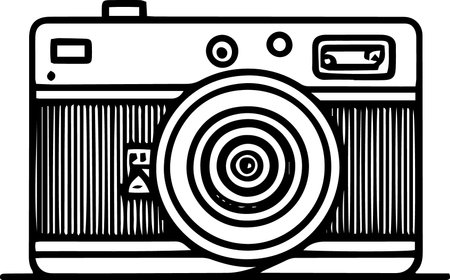 Retro Camera on a white background, vector illustration in black and whiteのイラスト素材