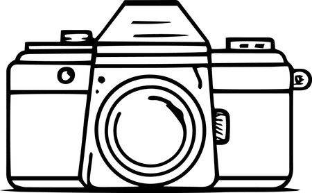 Photo Camera - Black and White Cartoon Illustration Isolated on White Backgroundのイラスト素材