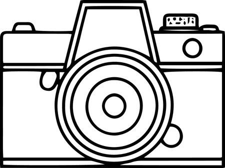 A simple illustration of a camera and a photographer's tool for taking pictures.のイラスト素材