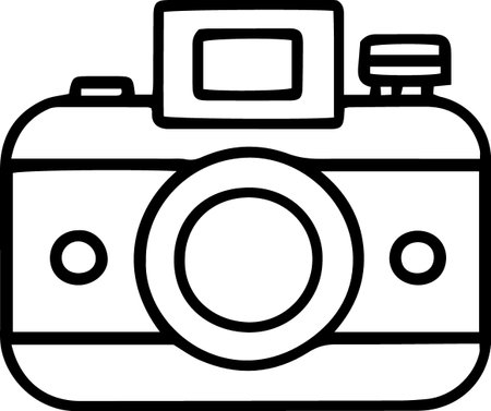 Black line Photo camera icon isolated on white background. Foto camera icon. Vector Illustrationのイラスト素材