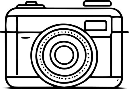 A line art illustration of a digital camera on a white background.のイラスト素材