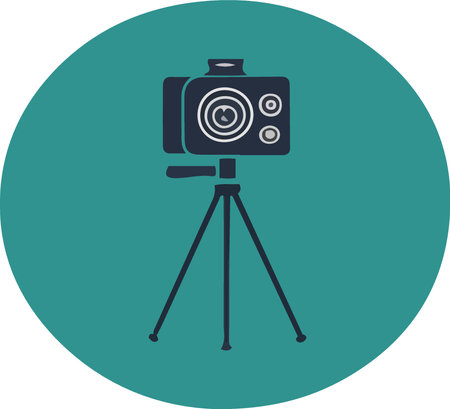 camera on tripod flat icon on turquoise background, vector illustrationのイラスト素材