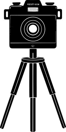 Retro camera on a tripod. Vector illustration isolated on white backgroundのイラスト素材