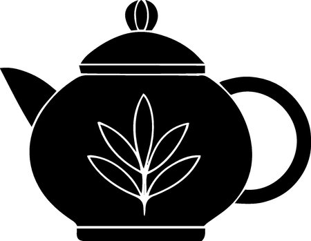 teapot with a leaf of a plant on a white backgroundのイラスト素材