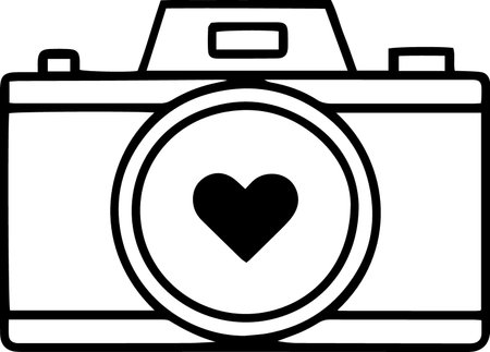 Camera with heart icon isolated on white background. Vector Illustration.のイラスト素材