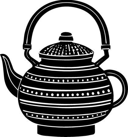Black and white illustration of a teapot with a pattern.のイラスト素材