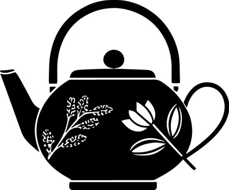 teapot with a branch on a white background, vector illustrationのイラスト素材