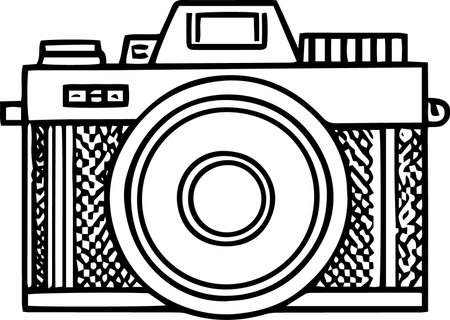 Retro Photo Camera - Black and White Illustration, Vector Artのイラスト素材