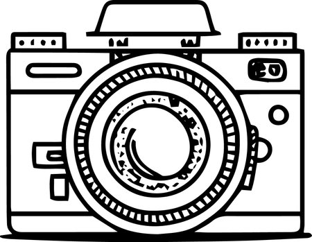 Black and White Cartoon Illustration of a Vintage Camera for Coloring Bookのイラスト素材
