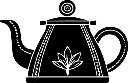 Teapot with a leaf.Vector illustration ready for vinyl cutting.のイラスト素材