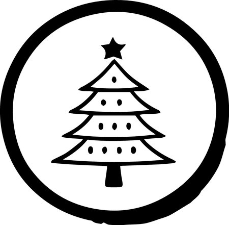 christmas tree vector icon isolated on white background. black and whiteのイラスト素材