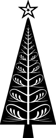 Christmas Tree Silhouette. Vector Illustration Isolated On White Backgroundのイラスト素材