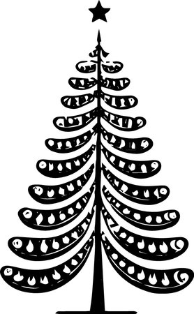Christmas Tree.Vector Illustration ready for vinyl cutting in black and white.のイラスト素材