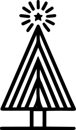 Black line Christmas tree icon isolated on white background. Happy New Year. Vector Illustrationのイラスト素材