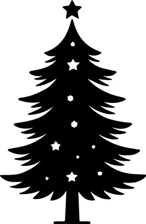 Black silhouette of a Christmas tree on a white background, vector illustrationのイラスト素材