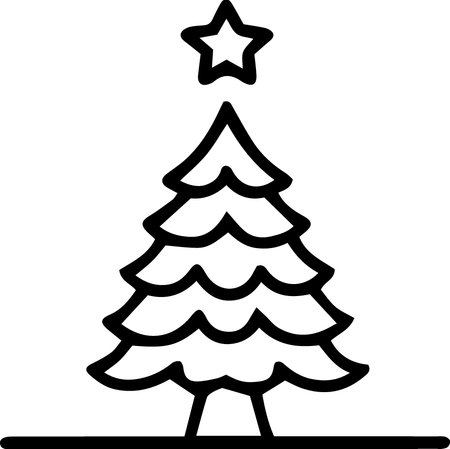 Black line Christmas tree icon isolated on white background. Vector Illustrationのイラスト素材