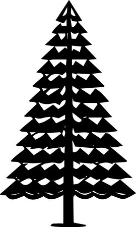 Black silhouette of a coniferous tree on a white background.のイラスト素材