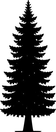 Black Silhouette of Pine Tree on White Background, Vector Illustrationのイラスト素材