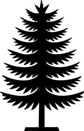 Black silhouette of a coniferous tree on a white background.のイラスト素材