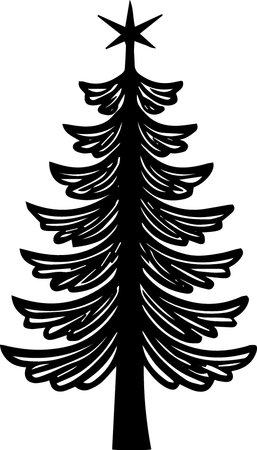 Pine Tree Silhouette - Black and White Vector Illustrationのイラスト素材