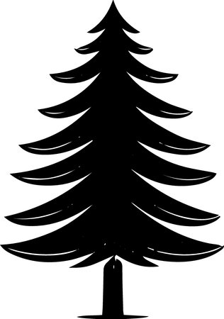 Black silhouette of a pine tree on a white background. Vector illustrationのイラスト素材