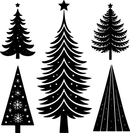 Set of Christmas trees silhouettes isolated on white background. Vector illustration.のイラスト素材