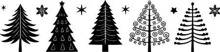 Set of Christmas trees isolated on a white background. Vector illustration.のイラスト素材